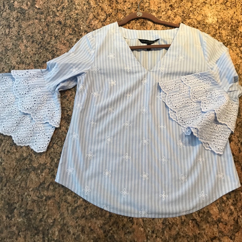 White House Blk Market embroidered bell sleeve top